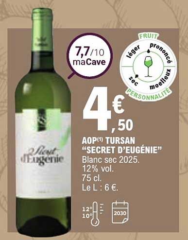 AOP(*) TURSAN “SECRET D’EUGÉNIE” Blanc sec 2025.