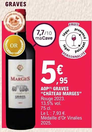 AOP(1) GRAVES "CHÂTEAU MARGES" Rouge 2023. 13,5% vol. 75 cl.