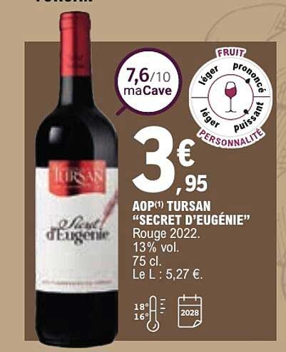AOP(1) TURSAN “SECRET D’EUGÉNIE” Rouge 2022. 13% vol. 75 cl.
