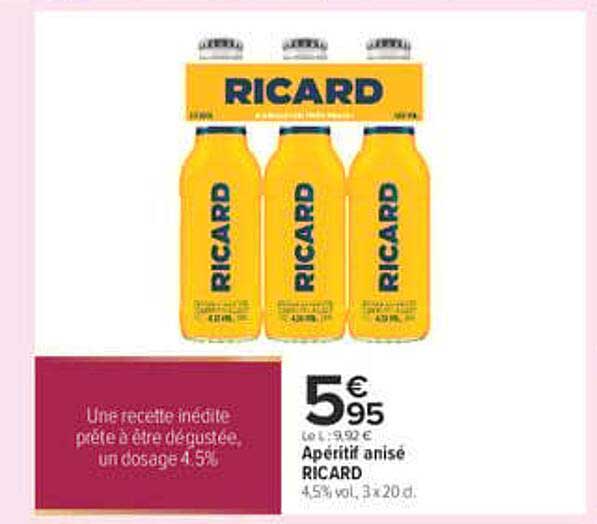 Apéritif anisé RICARD 45° vol. 3x20 cl