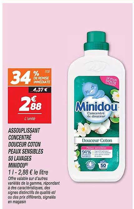 ASSOUPLISSANT CONCENTRÉ DOUCEUR COTON PEAUX SENSIBLES 50 LAVAGES MINIDOU