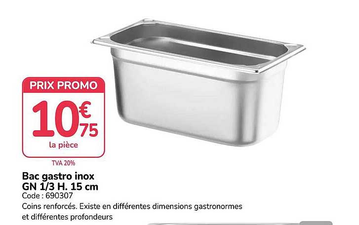 Bac gastro inox GN 1/3 H. 15 cm