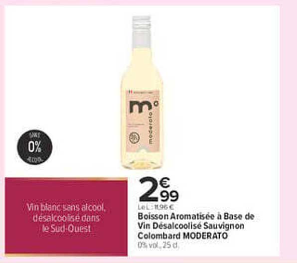 Boisson Aromatisée à Base de Vin Désalcoolisé Sauvignon Colombard MODERATO