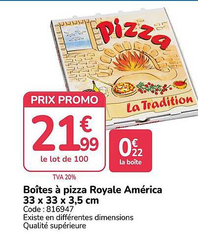 Boîtes à pizza Royale América 33 x 33 x 3,5 cm