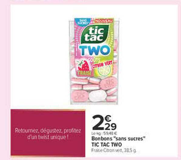 Bonbons "sans sucres" TIC TAC TWO Fraise Citron vert, 38,5 g