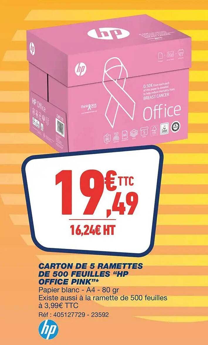CARTON DE 5 RAMETTES DE 500 FEUILLES “HP OFFICE PINK”