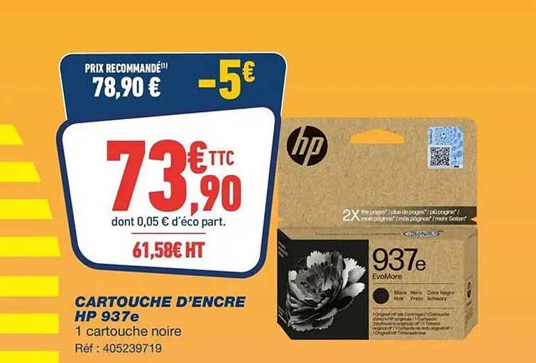 CARTOUCHE D’ENCRE HP 937e 1 cartouche noire Réf : 405239719