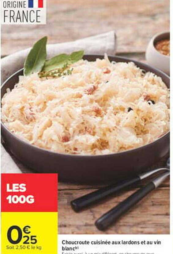Choucroute cuisinée aux lardons et au vin blanc