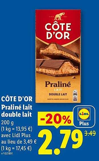 CÔTE D'OR Praliné lait double lait