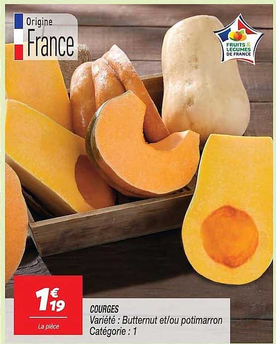 COURGES Variété : Butternut et/ou potimarron Catégorie : 1