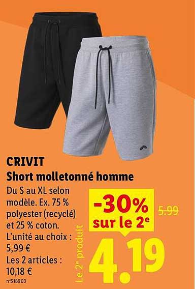 CRIVIT Short molletonné homme