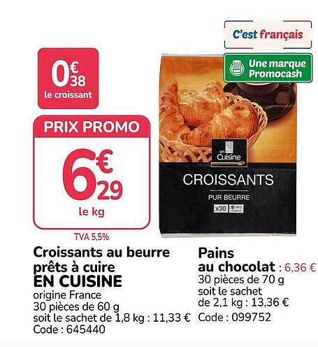 Croissants au beurre prêts à cuire EN CUISINE