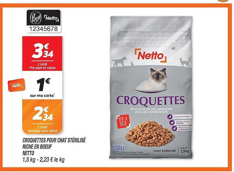 CROQUETTES POUR CHAT STÉRILISÉ RICHE EN BOEUF NETTO