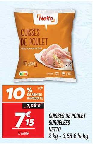CUISSES DE POULET SURGELÉES NETTO 2 kg - 3,58 € le kg