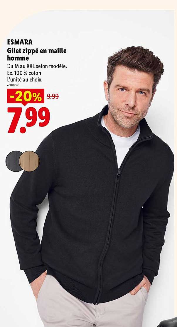ESMARA Gilet zippé en maille homme