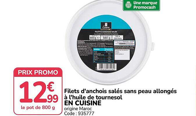 Filets d'anchois salés sans peau allongés à l'huile de tournesol EN CUISINE