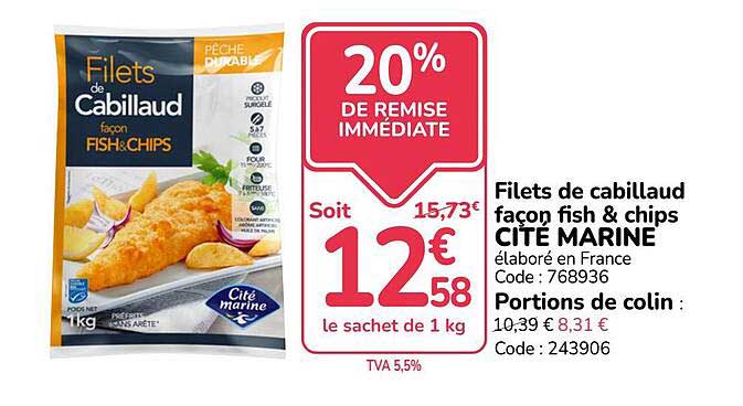 Filets de cabillaud façon fish & chips CITÉ MARINE