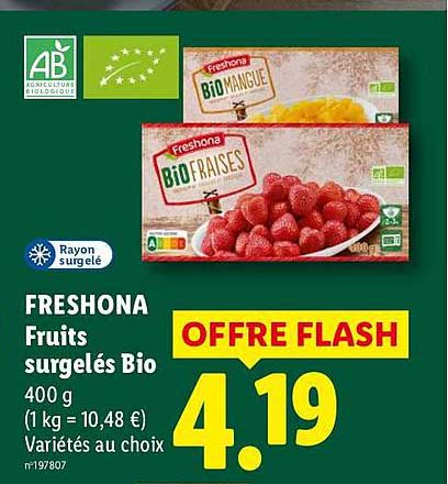 FRESHONA Fruits surgelés Bio 400 g (1 kg = 10,48 €) Variétés au choix