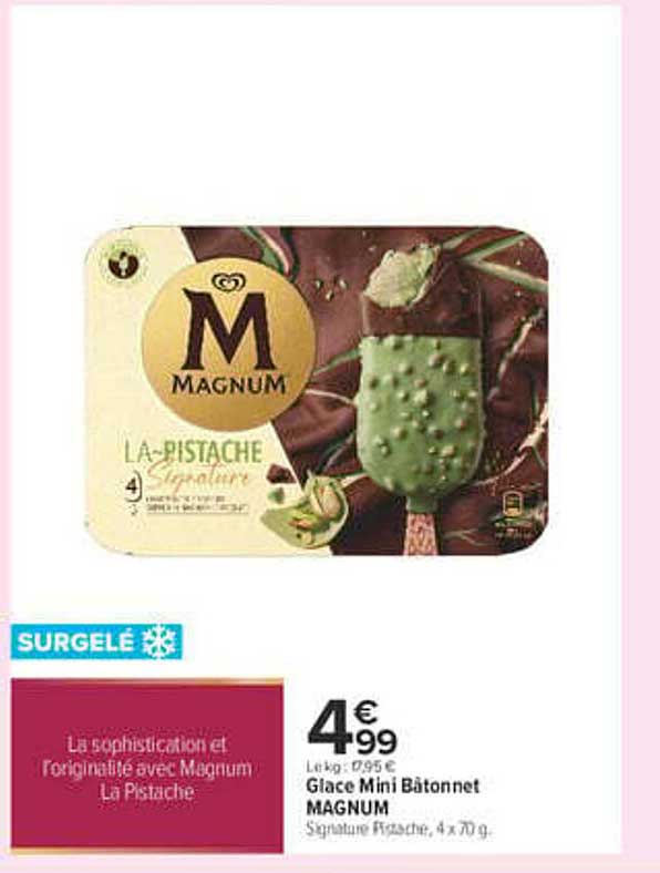 Glace Mini Bâtonnet MAGNUM Signature Pistache, 4 x 70 g