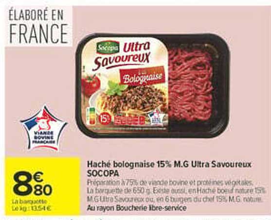 Haché bolognaise 15% M.G Ultra Savoureux SOCOPA