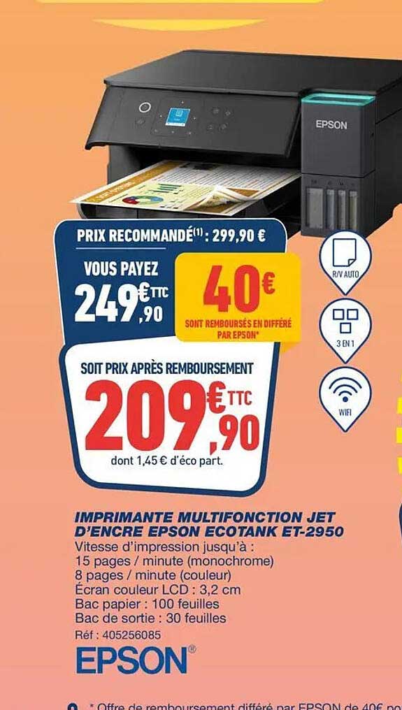 IMPRIMANTE MULTIFONCTION JET D'ENCRE EPSON ECOTANK ET-2950