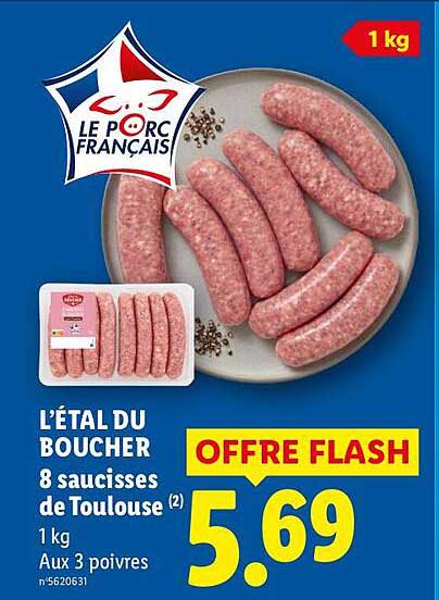 L'ÉTAL DU BOUCHER 8 saucisses de Toulouse 1 kg Aux 3 poivres