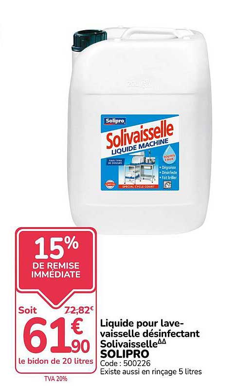 Liquide pour lave-vaisselle désinfectant Solivaisselle SOLIPRO