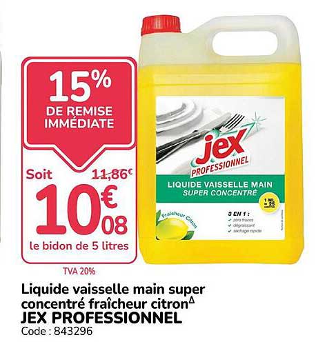 Liquide vaisselle main super concentré fraîcheur citron JEX PROFESSIONNEL
