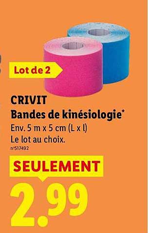Lot de 2 CRIVIT Bandes de kinésiologie* Env. 5 m x 5 cm (L x l) Le lot au choix.