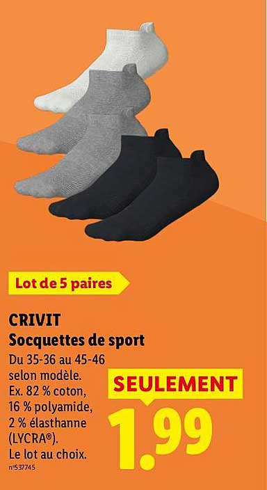 Lot de 5 paires CRIVIT Socquettes de sport