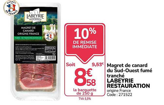 Magret de canard du Sud-Ouest fumé tranché LABEYRIE RESTAURATION