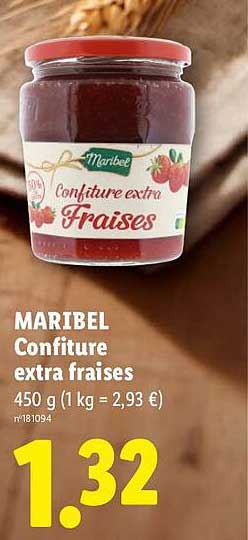 MARIBEL Confiture extra fraises 450 g (1 kg = 2,93 €) n°181094