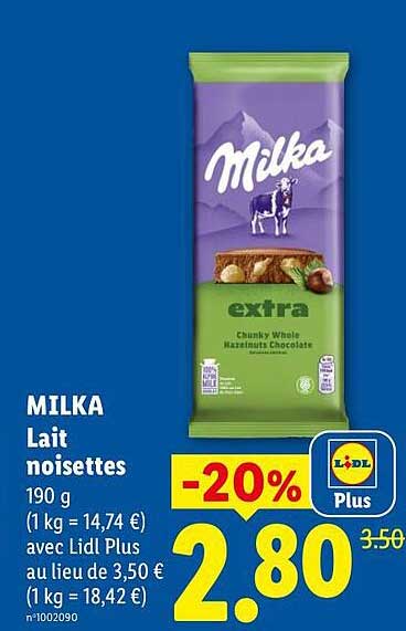 MILKA Lait noisettes 190 g