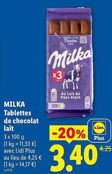 MILKA Tablettes de chocolat lait