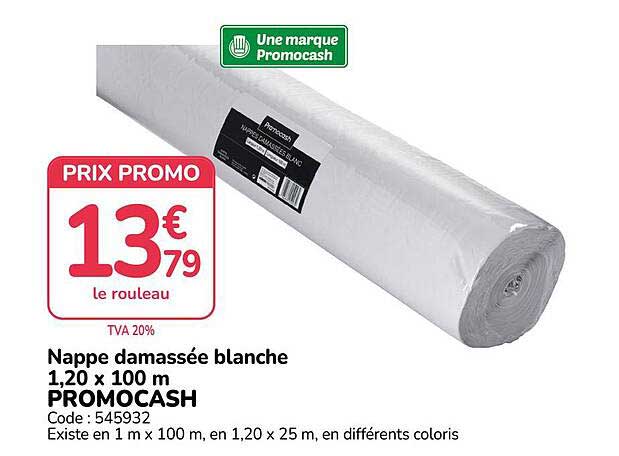 Nappe damassée blanche 1,20 x 100 m PROMOCASH