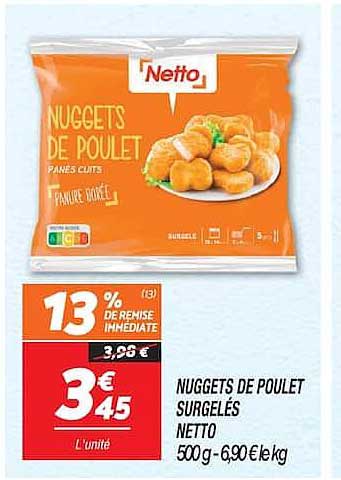 NUGGETS DE POULET SURGELÉS NETTO 500g - 6,90 €/kg