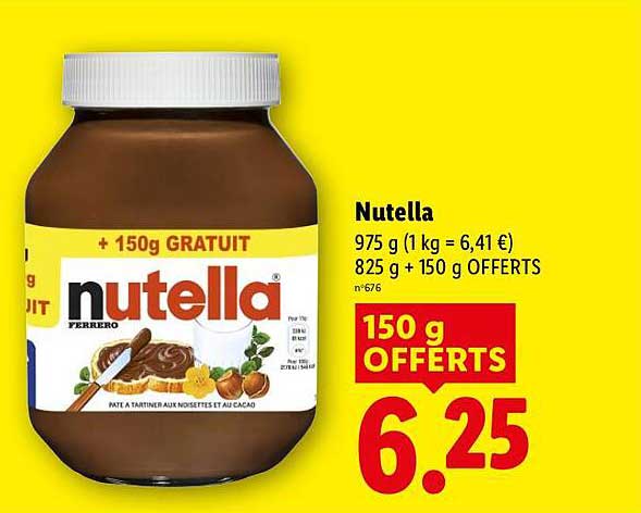 Nutella 975 g (1 kg = 6,41 €) 825 g + 150 g OFFERTS