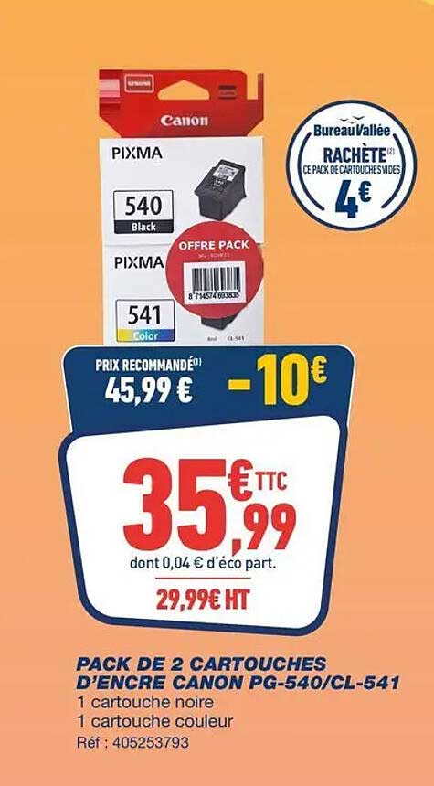 PACK DE 2 CARTOUCHES D’ENCRE CANON PG-540/CL-541