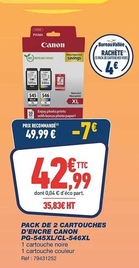 PACK DE 2 CARTOUCHES D’ENCRE CANON PG-545XL/CL-546XL