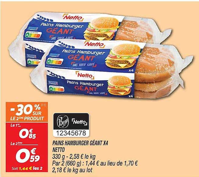 PAINS HAMBURGER GÉANT X4 NETTO