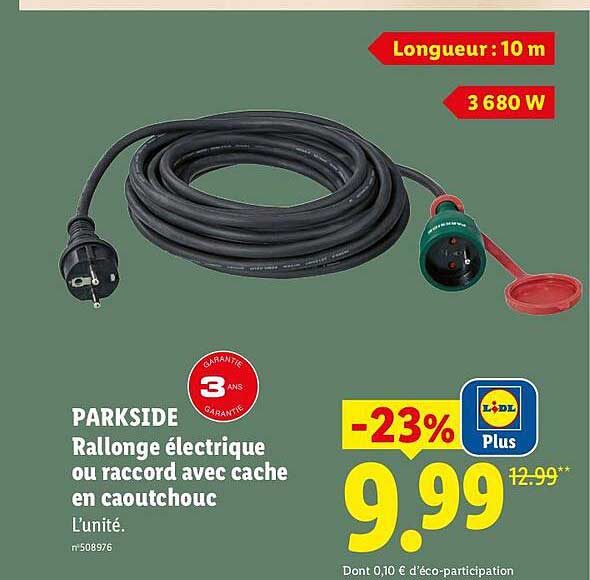 PARKSIDE Rallonge électrique ou raccord avec cache en caoutchouc