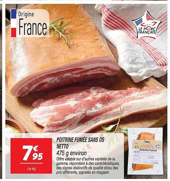 POITRINE FUMÉE SANS OS NETTO 475 g environ