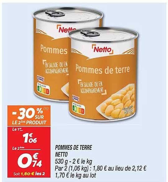 POMMES DE TERRE NETTO 530 g - 2 € le kg