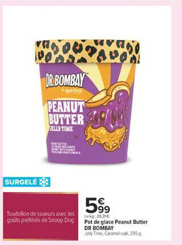 Pot de glace Peanut Butter DR BOMBAY Jelly Time, Caramel salé, 295 g