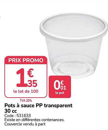 Pots à sauce PP transparent 30 cc