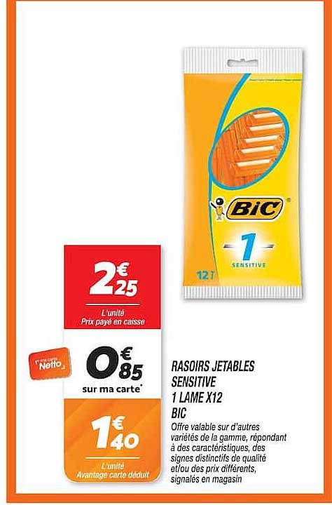 RASOIRS JETABLES SENSITIVE 1 LAME X12 BIC