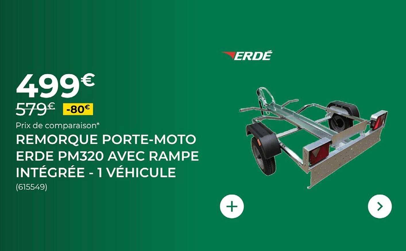 REMORQUE PORTE-MOTO ERDE PM320 AVEC RAMPE INTÉGRÉE - 1 VÉHICULE
