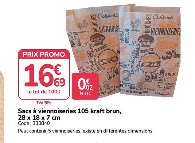 Sacs à viennoiseries 105 kraft brun, 28 x 18 x 7 cm