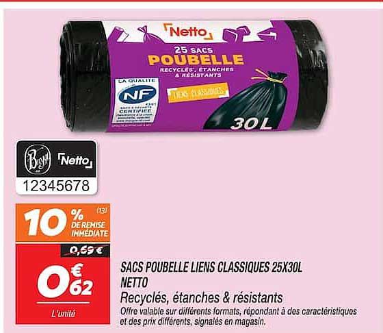 SACS POUBELLE LIENS CLASSIQUES 25X30L NETTO