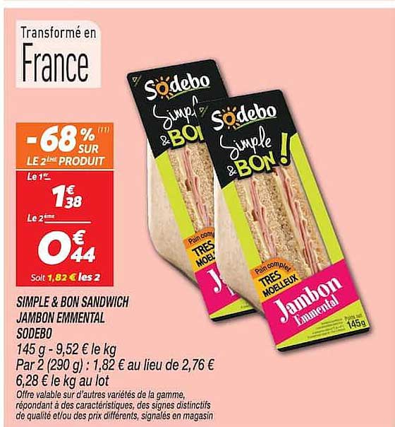 SIMPLE & BON SANDWICH JAMBON EMMENTAL SODEBO